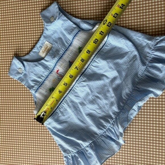 Rosalina Collections smocked beach scene blouse + bloomers. Gingham. Size 2/3 - Picture 11 of 16
